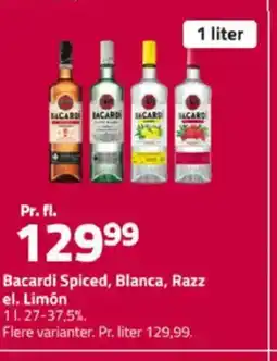 Fleggaard Bacardi Spiced, Blanca, Razz el. Limón tilbud