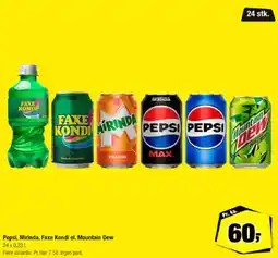 Calle Pepsi, Mirinda, Faxe Kondi el. Mountain Dew tilbud