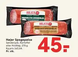 SPAR Højer Spegepølse, DKK 45 tilbud