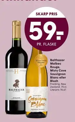 SPAR Balthazar Malbec Rouge, Misty Cove Sauvignon Blanc eller Blush, DKK 59 tilbud