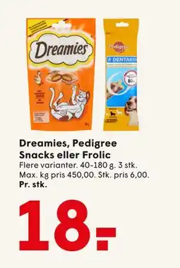 SPAR Dreamies, Pedigree Snacks eller Frolic, DKK 18 tilbud
