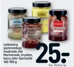 REMA 1000 Lykkeberg gammeldags modnede sild Marinerede, krydder, karry eller hjertesild 160-350 g, DKK 25 tilbud