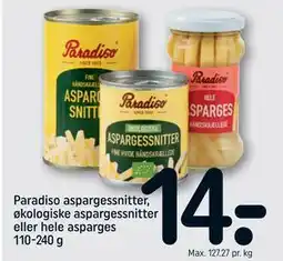 REMA 1000 Paradiso aspargessnitter, økologiske aspargessnitter eller hele asparges 110-240 g, DKK 14 tilbud