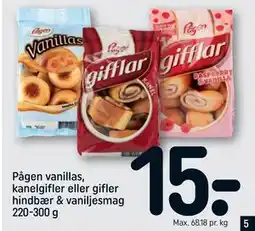 REMA 1000 Pågen vanillas, kanelgifler eller gifler hindbær & vaniljesmag 220-300 g, DKK 15 tilbud