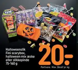 REMA 1000 Halloweenslik Fini scarybox, halloween mix æske eller slikkepinde 75-160 g, DKK 20 tilbud