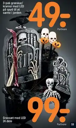 REMA 1000 3-pak græskar/ kranier med LED på spyd til at sætte i jorden, DKK 49 tilbud