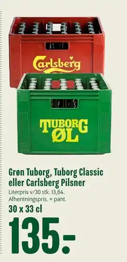 Min Købmand Grøn Tuborg, Tuborg Classic eller Carlsberg Pilsner, DKK 135 tilbud