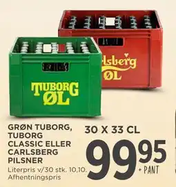 MENY GRØN TUBORG, TUBORG CLASSIC ELLER CARLSBERG PILSNER, DKK 99.95 tilbud