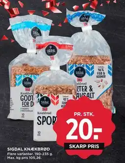 MENY SIGDAL KNÆKBRØD, DKK 20 tilbud