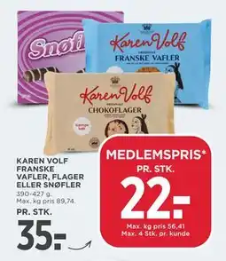 MENY KAREN VOLF FRANSKE VAFLER, FLAGER ELLER SNØFLER, DKK 35, App-pris tilbud