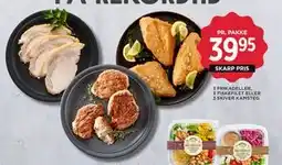 MENY 3 FRIKADELLER, 3 FISKEFILET ELLER 3 SKIVER KAMSTEG, DKK 39.95 tilbud