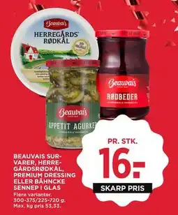MENY BEAUVAIS SURVARER, HERREGÅRDSRØDKÅL, PREMIUM DRESSING ELLER BÄHNCKE SENNEP I GLAS, DKK 16 tilbud