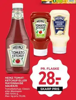 MENY HEINZ TOMATKETCHUP ELLER MAYONNAISE SQUEEZE, DKK 28 tilbud