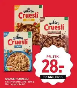 MENY QUAKER CRUESLI, DKK 28 tilbud