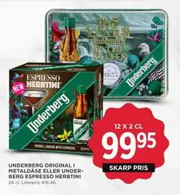 MENY UNDERBERG ORIGINAL I METALDÅSE ELLER UNDERBERG ESPRESSO HERBTINI, DKK 99.95 tilbud