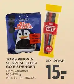 MENY TOMS PINGVIN SLIKPOSE ELLER GO’E STÆNGER, DKK 15 tilbud
