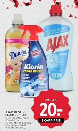 MENY AJAX, KLORIN ELLER DUN-LET, DKK 20 tilbud