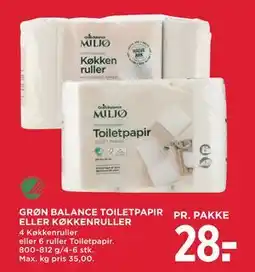 MENY GRØN BALANCE TOILETPAPIR ELLER KØKKENRULLER, DKK 28 tilbud