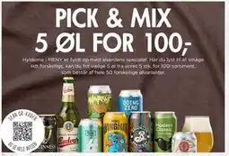 MENY PICK & MIX 5 ØL FOR 100,-, DKK 100 tilbud