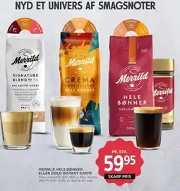 MENY Merrild Hele Bønner eller Gold Instant Kaffe, DKK 59.95 tilbud