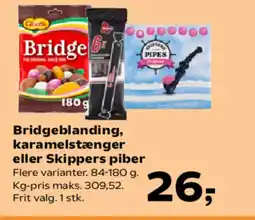 Kvickly Bridgeblanding, karamelstænger eller Skippers piber tilbud
