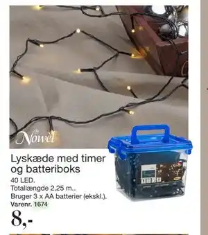 Lyskæde med timer og batteriboks, DKK 8