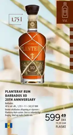 Scandinavian Park PLANTERAY RUM BARBADOS XO 20TH ANNIVERSARY, DKK 599.49 tilbud