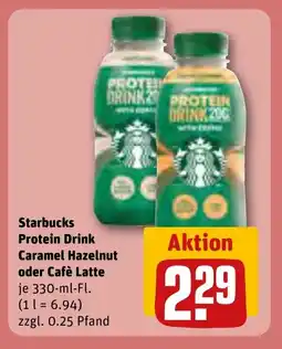 REWE DE Starbucks Protein Drink Caramel Hazelnut oder Cafè Latte tilbud