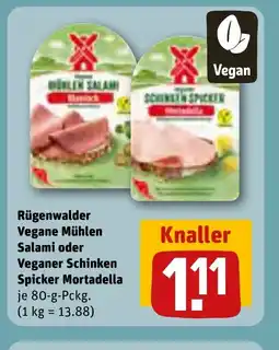 REWE DE Rügenwalder Vegane Mühlen Salami oder Veganer Schinken Spicker Mortadella tilbud