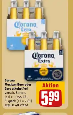 REWE DE Corona Mexican Beer oder Cero alkoholfrei tilbud