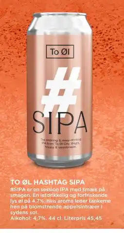 MENY TO ØL HASHTAG SIPA, DKK 100 tilbud