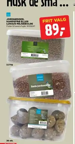jem & fix JORDNØDDER, HAMPEFRØ ELLER LUKSUS MEJSEBOLDE, DKK 89 tilbud