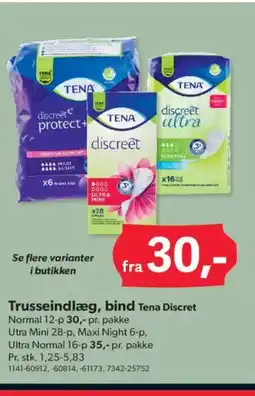 BigDollar Trusseindlæg, bind Tena Discret tilbud