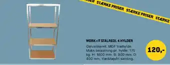 XL-BYG Work it stålreol 4 hylder tilbud