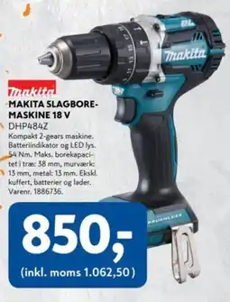 Davidsen Makita slagbore- maskine 18 v dhp484z tilbud