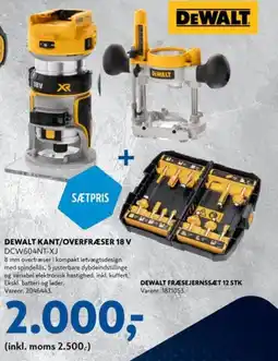 Davidsen Dewalt kant/overfræser 18 v dcw604nt-xj + dewalt fræsejernssæt 12 stk tilbud