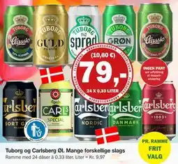 Købmandsgården Tuborg og Carlsberg Øl. Mange forskellige slags, DKK 79 tilbud
