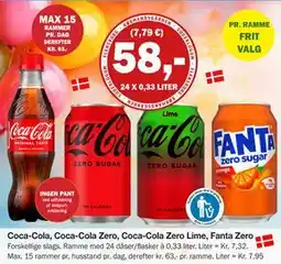 Købmandsgården Coca-Cola, Coca-Cola Zero, Coca-Cola Zero Lime, Fanta Zero, DKK 58 tilbud