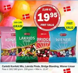 Købmandsgården Carletti Konfekt Mix, Lakrids Pinde, Bridge Blanding, Wiener Linser, DKK 19.95 tilbud