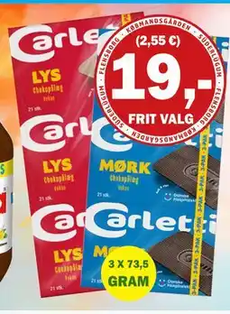 Købmandsgården Carletti Pålægschokolade, DKK 19 tilbud