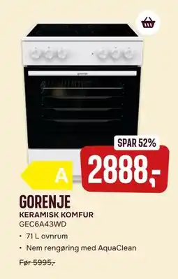 Skousen GORENJE KERAMISK KOMFUR GEC6A43WD, DKK 2888 tilbud