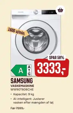Skousen SAMSUNG VASKEMASKINE WW90T606CHE, DKK 3333 tilbud