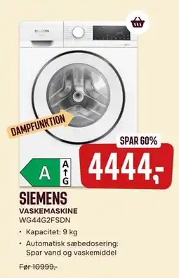 Skousen SIEMENS VASKEMASKINE WG44G2FSDN, DKK 4444 tilbud