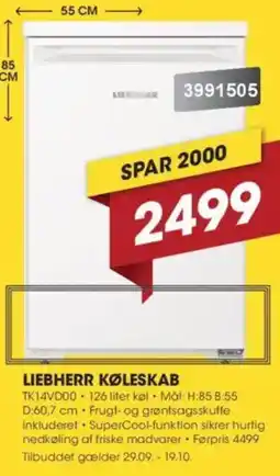 Punkt1 Liebherr køleskab tk14vd00 tilbud