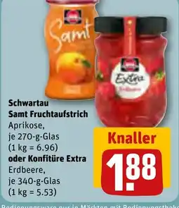 REWE DE Schwartau samt fruchtaufstrich aprikose, oder Konfitüre Extra Erdbeere, tilbud