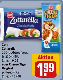 REWE DE Zott Zottarella , oder Cheese Tiger Original tilbud