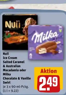 REWE DE Nuii Ice Cream Salted Caramel & Australian Macadamia oder Milka Chocolate & Vanille Swirl tilbud