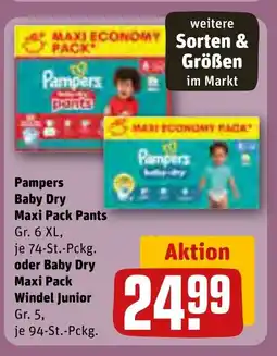 REWE DE Pampers Baby Dry Maxi Pack Pants, oder Baby Dry Maxi Pack Windel Junior tilbud