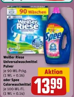 REWE DE Weißer riese universalwaschmittel pulver, oder Spee Colorwaschmittel tilbud
