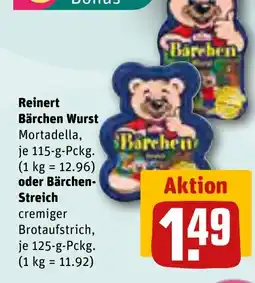 REWE DE Reinert Bärchen Wurst Mortadella, oder Bärchen- Streich cremiger Brotaufstrich, tilbud